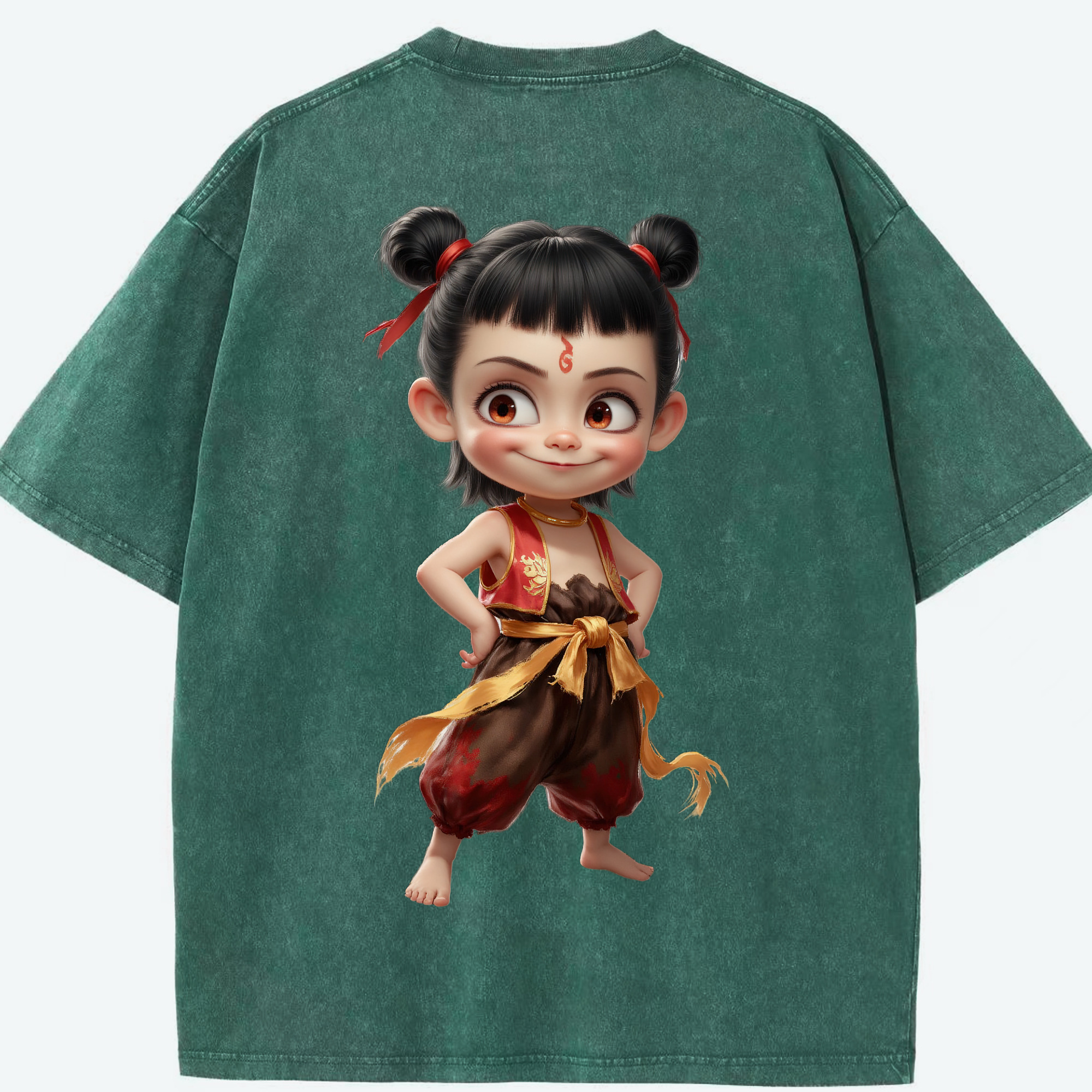 （画像用） Ne Zha 2 ナタ 魔童の大暴れ 綿100% ヴィンテージ風 半袖Tシャツ（背面プリント）